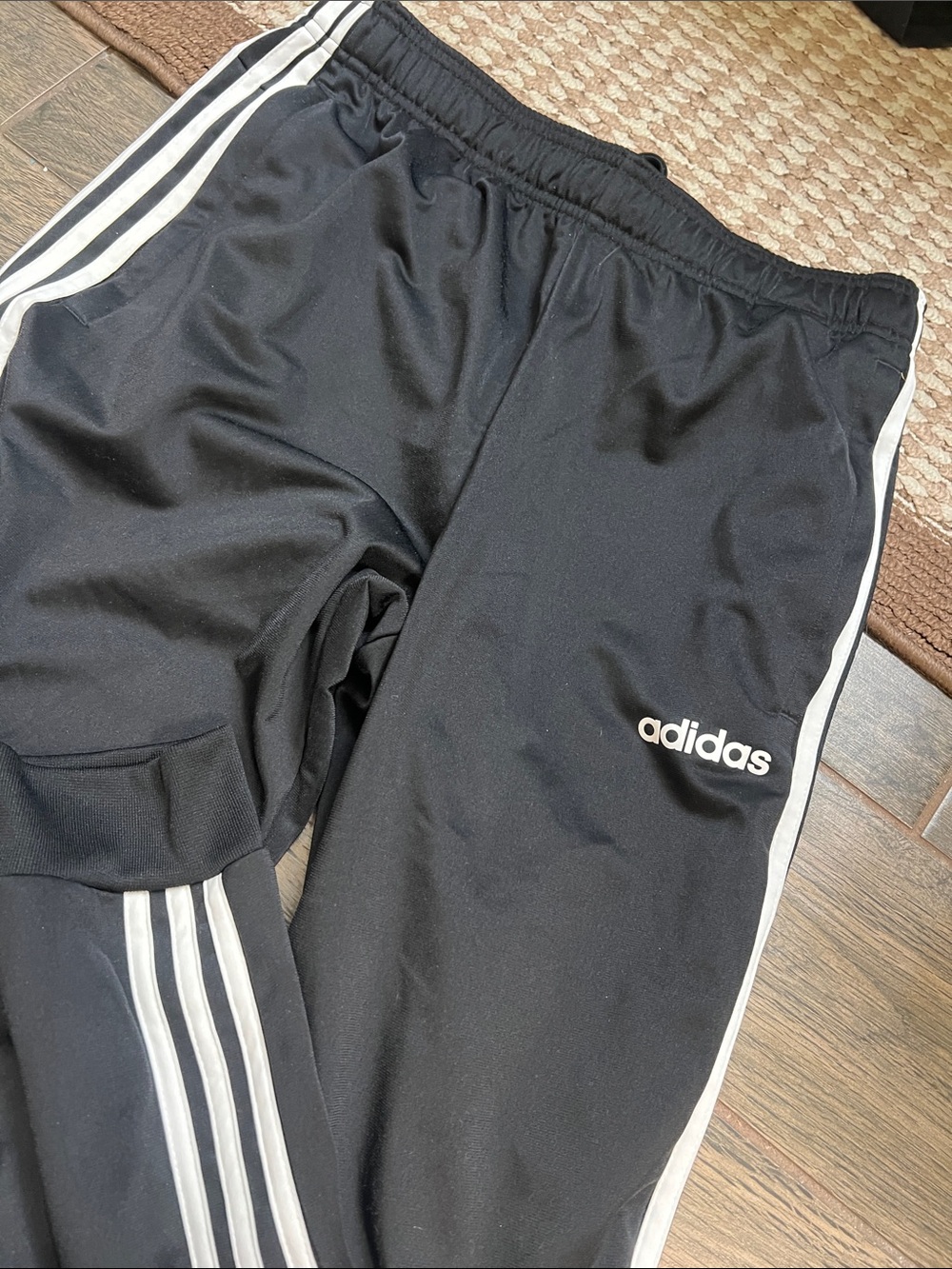 adidas Men’s Black Track Pants with White Stripes